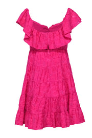 Current Boutique-Lilly Pulitzer - Hot Pink Fuzzy Textured Tiered Shift Dress w/ Ruffles Sz 2