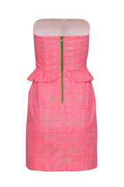 Current Boutique-Lilly Pulitzer - Hot Pink Gingham Strapless Bodycon Dress w/ Ruffles Sz 0