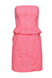 Current Boutique-Lilly Pulitzer - Hot Pink Gingham Strapless Bodycon Dress w/ Ruffles Sz 0