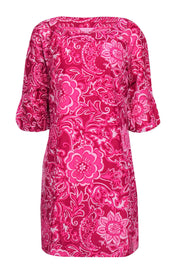 Current Boutique-Lilly Pulitzer - Hot Pink Paisley Floral Cotton & Silk Shift Dress Sz 8