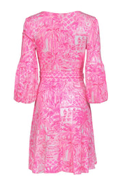 Current Boutique-Lilly Pulitzer - Hot Pink Scenic Palm Tree Print Balloon Sleeve "Chace" Dress Sz S