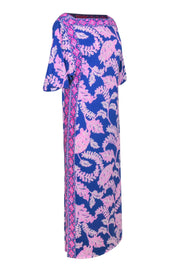 Current Boutique-Lilly Pulitzer - Indigo & Pink Leaf & Turtle Print "Silvia" Maxi Dress Sz 2