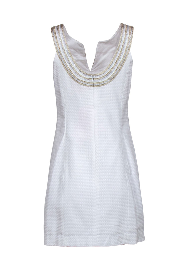 Current Boutique-Lilly Pulitzer - Ivory Sleeveless "Valli" Shift Dress w/ Gold Soutache Sz 6