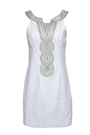 Current Boutique-Lilly Pulitzer - Ivory Sleeveless "Valli" Shift Dress w/ Gold Soutache Sz 6