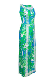 Current Boutique-Lilly Pulitzer - Kelly Green & Blue Lion Portrait Print Cotton Maxi Dress Sz 4