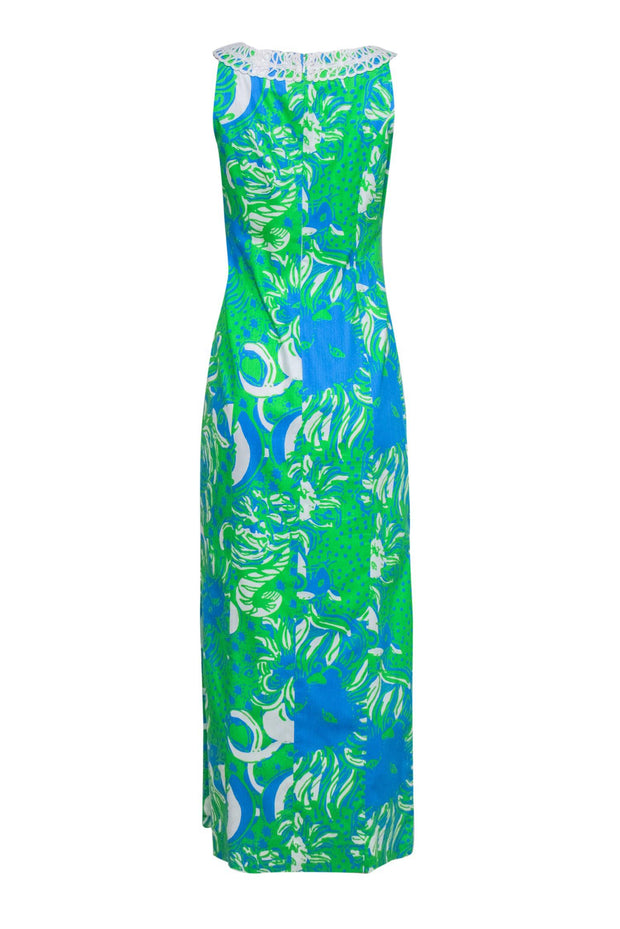 Current Boutique-Lilly Pulitzer - Kelly Green & Blue Lion Portrait Print Cotton Maxi Dress Sz 4