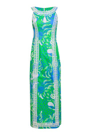 Current Boutique-Lilly Pulitzer - Kelly Green & Blue Lion Portrait Print Cotton Maxi Dress Sz 4