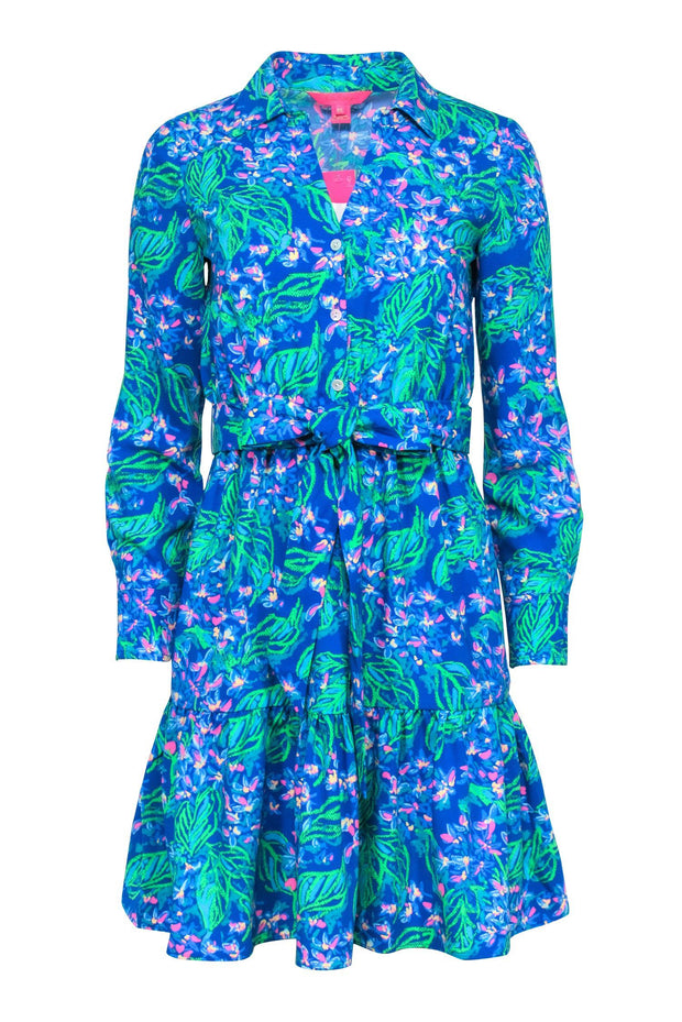 Current Boutique-Lilly Pulitzer – Long Sleeve Blue & Green Shirt Dress Sz 00