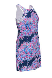 Current Boutique-Lilly Pulitzer - Navy, Blue & Pink Printed Embroidered "Makayla" Shift Dress Sz 8