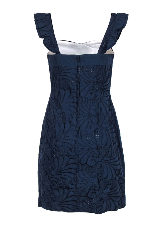 Current Boutique-Lilly Pulitzer - Navy Cotton Eyelet Sheath Dress w/ Ruffled Straps Sz 10