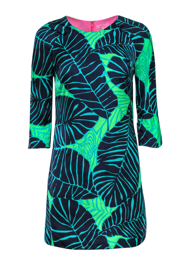 Current Boutique-Lilly Pulitzer - Navy & Green Leaf Print Shift Dress Sz 0