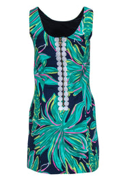 Current Boutique-Lilly Pulitzer - Navy, Green & Pink Palm Tree Print Cotton Shift Dress Sz 0