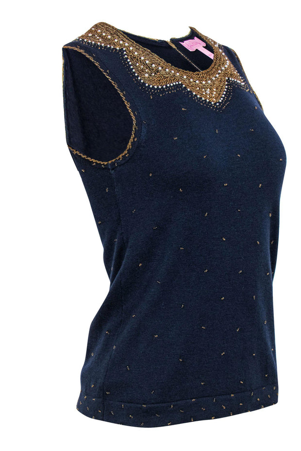 Current Boutique-Lilly Pulitzer - Navy Knit Tank w/ Golden Beading Sz S