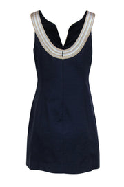 Current Boutique-Lilly Pulitzer - Navy Textured Sleeveless Sheath Dress w/ Gold & Silver Embroidery Sz 8