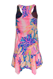 Current Boutique-Lilly Pulitzer - Neon Pink & Blue Tropical Print Sleeveless Shift Dress w/ Scarf Hem Sz XXS