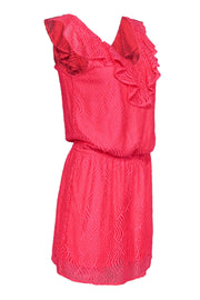 Current Boutique-Lilly Pulitzer - Neon Pink Eyelet Lace Ruffle Neck Dress Sz M