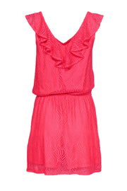 Current Boutique-Lilly Pulitzer - Neon Pink Eyelet Lace Ruffle Neck Dress Sz M