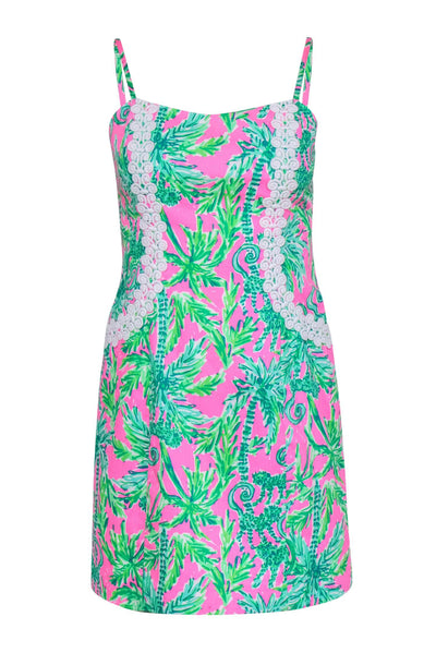 Current Boutique-Lilly Pulitzer - Neon Pink & Lime Green Palm & Monkey Print "Shelli" Dress Sz 2