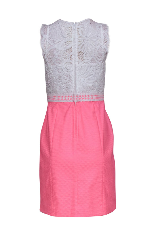 Current Boutique-Lilly Pulitzer - Neon Pink Sheath Dress w/ White Lace Bodice Sz 4