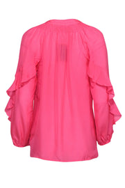 Current Boutique-Lilly Pulitzer - Neon Pink Silk Peasant Top w/ Ruffles Sz S