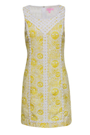 Current Boutique-Lilly Pulitzer - Neon Yellow Sunshine Cotton Shift Dress w/ Lace Trim Sz 8