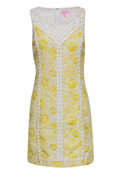 Current Boutique-Lilly Pulitzer - Neon Yellow Sunshine Cotton Shift Dress w/ Lace Trim Sz 8