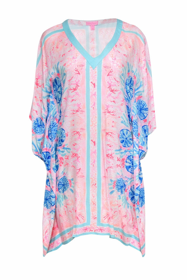 Current Boutique-Lilly Pulitzer - Pink, Blue & White Caftan w/ Shell Print Sz S/M