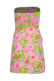 Current Boutique-Lilly Pulitzer - Pink Crab Floral "Muscle Beach" Print Cotton Strapless Sundress Sz 4