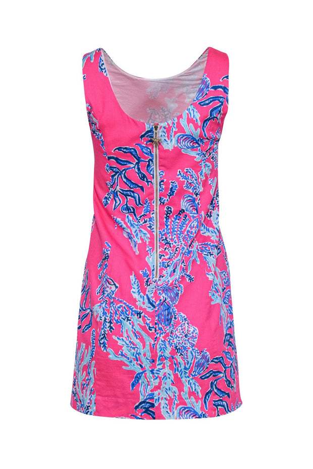 Current Boutique-Lilly Pulitzer - Pink Fitted Sleeveless Shift Dress w/ Blue Coral “Samba” Print Sz 0