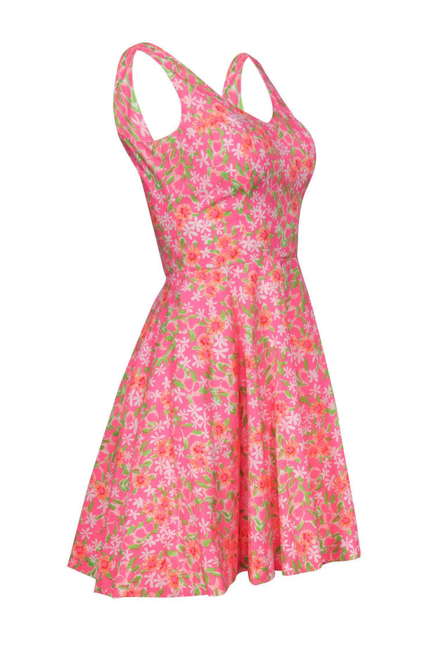 Current Boutique-Lilly Pulitzer - Pink Floral Print Cotton A-Line Dress Sz 0