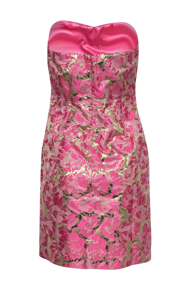 Current Boutique-Lilly Pulitzer - Pink & Gold Metallic Floral Print Strapless Cocktail Dress Sz 8