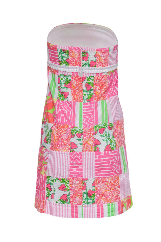 Current Boutique-Lilly Pulitzer - Pink & Green Mixed Fruit Patchwork Cotton Strapless Dress Sz 2