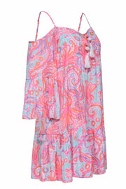 Current Boutique-Lilly Pulitzer - Pink, Orange, & Blue Shell Print Boho Swing Dress w/ Cold Shoulder Sz XS