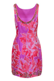 Current Boutique-Lilly Pulitzer - Pink & Purple Floral Printed Silk Dress w/ Beading Sz 6