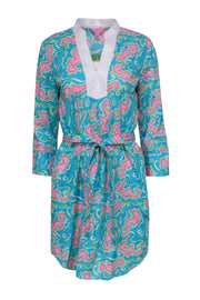 Current Boutique-Lilly Pulitzer - Pink & Teal "Pillar" Cotton Shirtdress Sz S