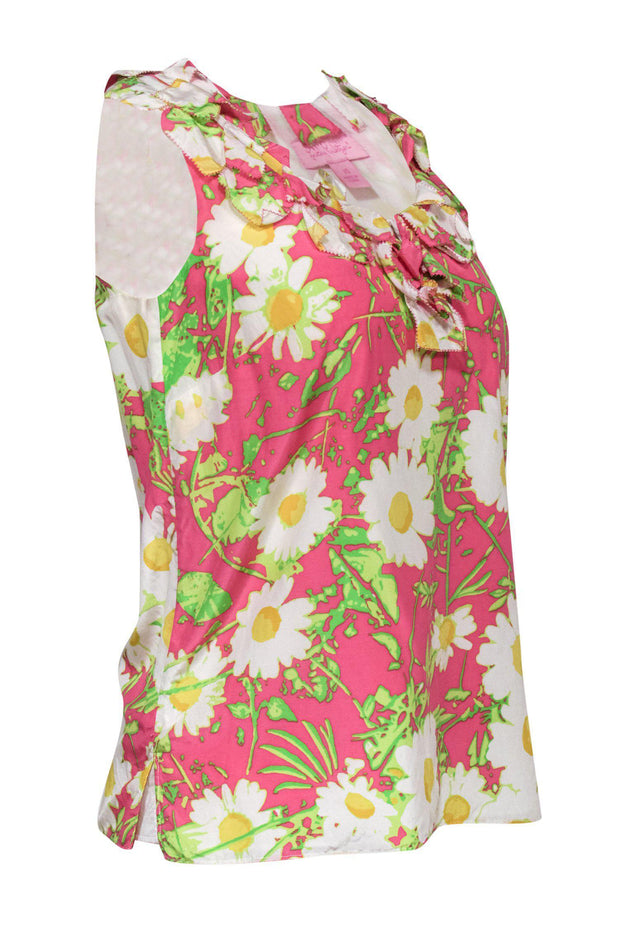 Current Boutique-Lilly Pulitzer - Pink & White Floral Print Tank w/ Ruffles Sz XS