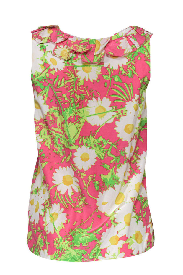 Current Boutique-Lilly Pulitzer - Pink & White Floral Print Tank w/ Ruffles Sz XS