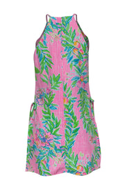 Current Boutique-Lilly Pulitzer - Pink, White & Green Gingham & Floral Print Romper w/ Embroidery Sz 4