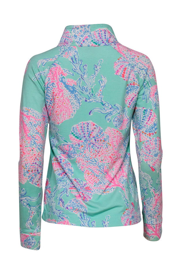 Current Boutique-Lilly Pulitzer - Seafoam Green Coral Print Half Zip Sweatshirt Sz XS