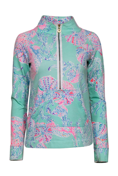 Current Boutique-Lilly Pulitzer - Seafoam Green Coral Print Half Zip Sweatshirt Sz XS