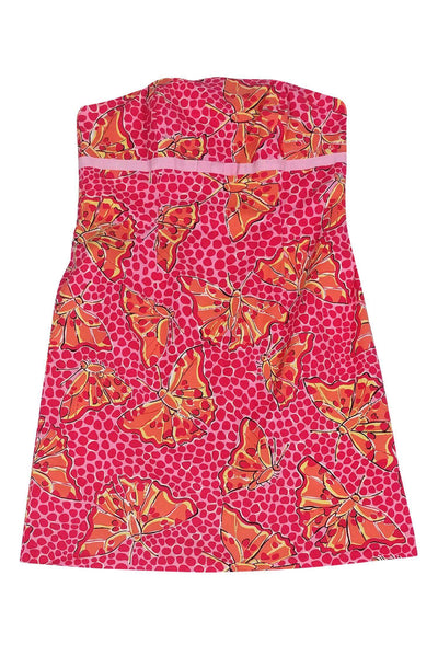 Current Boutique-Lilly Pulitzer - Strapless Pink & Orange Butterfly Print Dress Sz 12