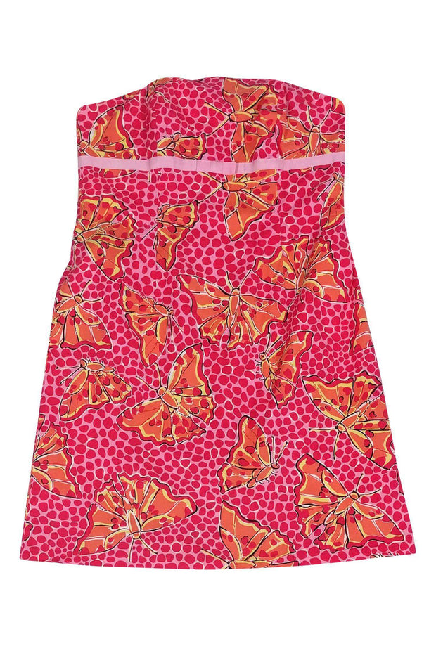 Current Boutique-Lilly Pulitzer - Strapless Pink & Orange Butterfly Print Dress Sz 12