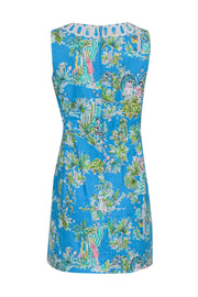 Current Boutique-Lilly Pulitzer - Turquoise Embroidered Sheath Dress w/ Garden Print Sz 8