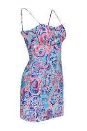 Current Boutique-Lilly Pulitzer - Turquoise & Pink Shell Print Sleeveless Mini Dress w/ Bows Sz 00