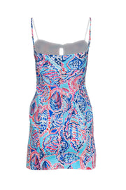 Current Boutique-Lilly Pulitzer - Turquoise & Pink Shell Print Sleeveless Mini Dress w/ Bows Sz 00