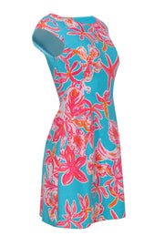 Current Boutique-Lilly Pulitzer - Turquoise & Pink Starfish Floral Ribbed Sheath Dress Sz XS