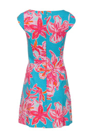 Current Boutique-Lilly Pulitzer - Turquoise & Pink Starfish Floral Ribbed Sheath Dress Sz XS