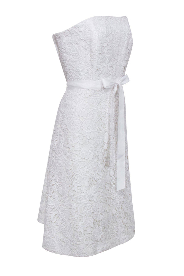 Current Boutique-Lilly Pulitzer - White Floral Lace Sleeveless Fit & Flare Dress w/ Bow Sz 12