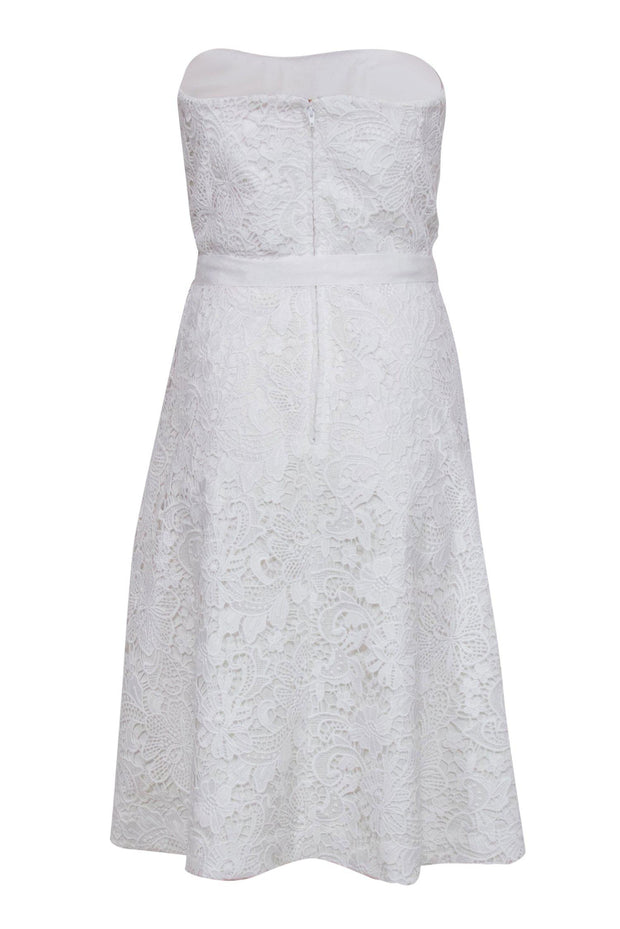 Current Boutique-Lilly Pulitzer - White Floral Lace Sleeveless Fit & Flare Dress w/ Bow Sz 12