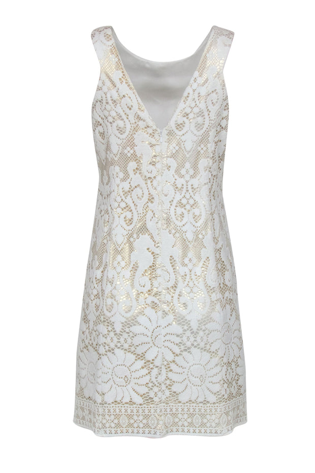 Current Boutique-Lilly Pulitzer - White Lace "Largo" Dress w/ Gold Accents Sz 8